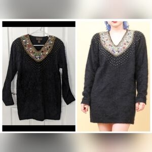 Vintage 80s Classiques Angora Rabbit Hair‎ Sweater Mini Dress/Tunic Size Small